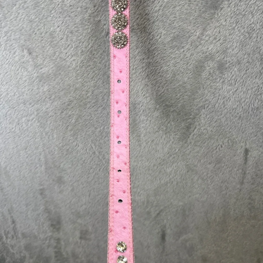 Pink Rhinestone Western Belt Ostrich Embossed Horseshoe Buckle Size 26 Rodeo Y2K